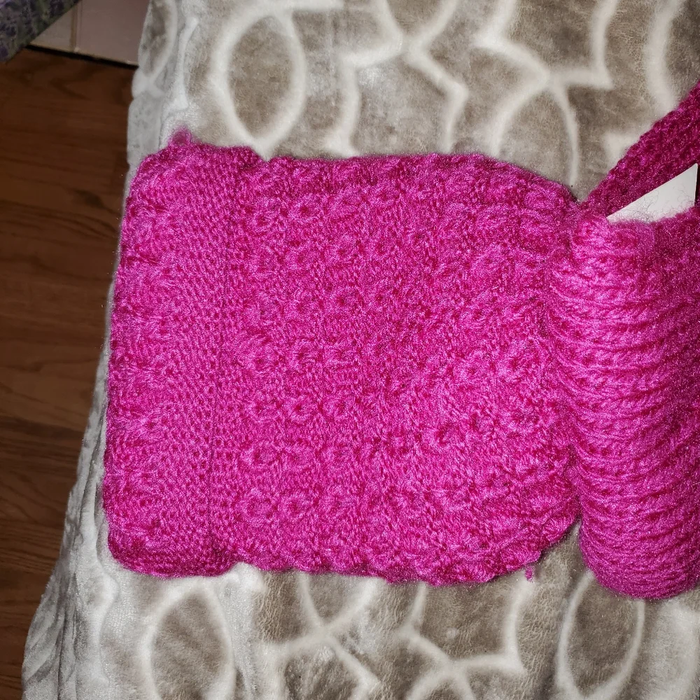 Pom Pom Knit Beanie and Scarf Set - Hot Pink